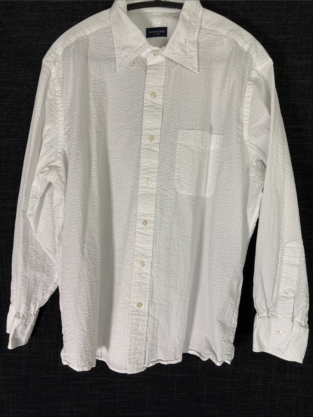 Proper Cloth White Textured Button-Down Shirt